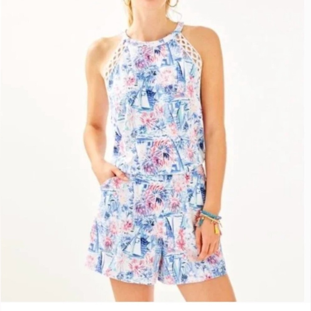 EUC 🇺🇸🎇⛵️ Lilly Pulitzer LaLa Romper in Sea to Shining Sea, size M